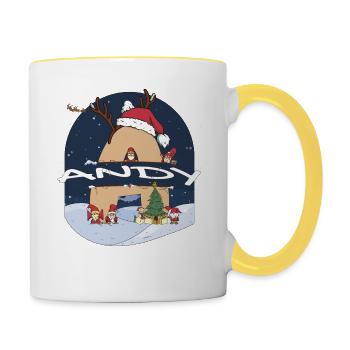 Fantastischer Andy-Name mit Weihnachtsmütze im Weihnachtsthema - Tasse zweifarbig - Weiß/Gelb - Rechts