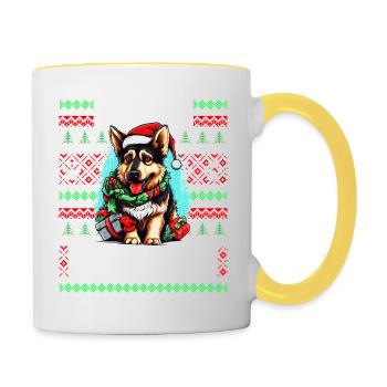 Funny German Shepherd Dog Christmas Design - Merry - Contrasting Mug - white/yellow - Right