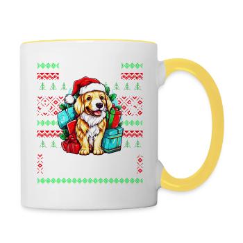 Golden Retriever Chien Drôle de Noël Vilain Pull - Mug contrasté - blanc/jaune - Droite