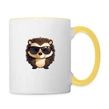 Lustiger Igel mit Sonnenbrille - Tasse zweifarbig - Weiß/Gelb - Rechts