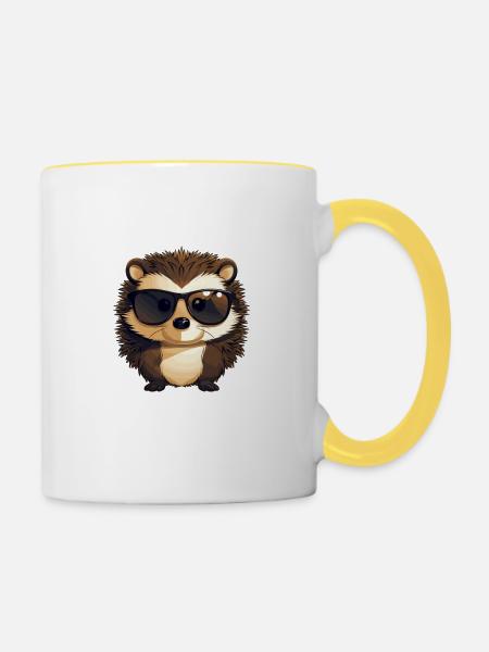 Lustiger Igel mit Sonnenbrille - Tasse zweifarbig - Weiß/Gelb