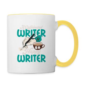 A Caffeinated Writer Is A Happy Writer Book Novel - Tasse zweifarbig - Weiß/Gelb - Rechts