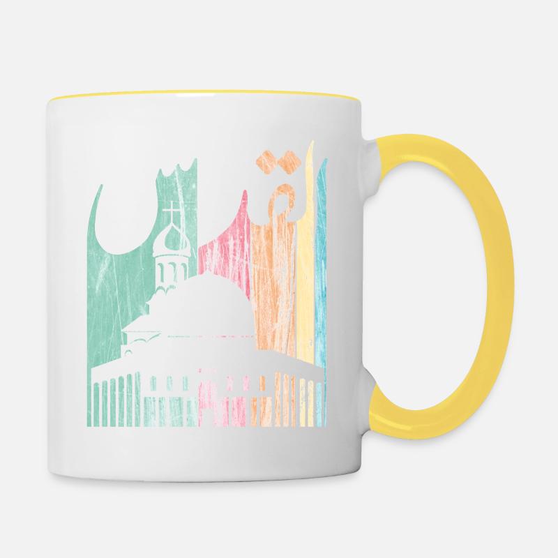 Jerusalem In arabic Language (Al Quds) القدس - Contrasting Mug - white/yellow