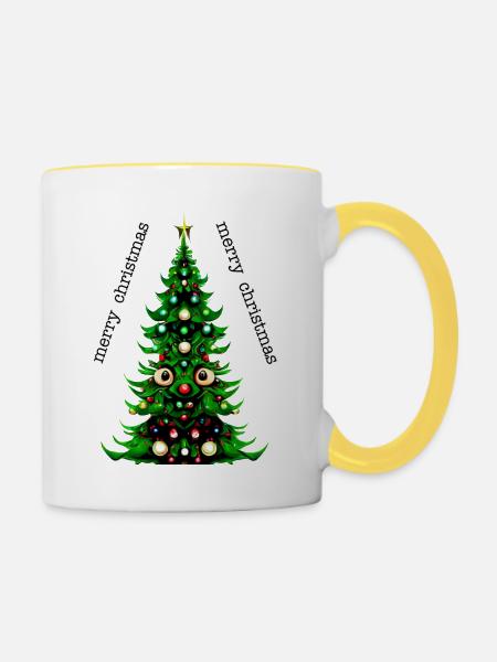 Frohe Weihnachten - Tasse zweifarbig - Weiß/Gelb