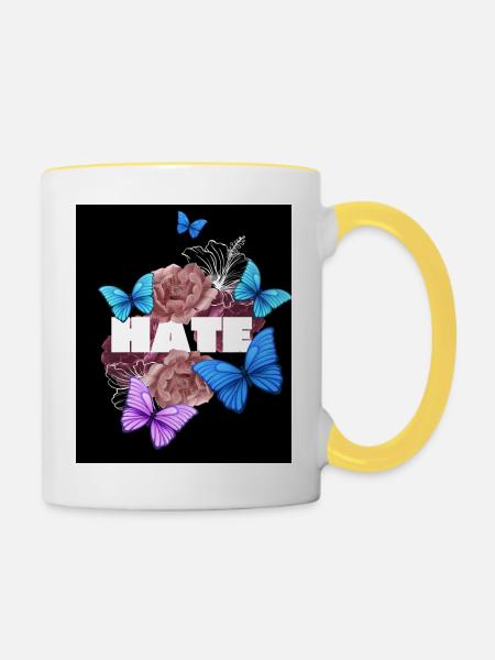 Hate Designer T-shirt - Tasse zweifarbig - Weiß/Gelb