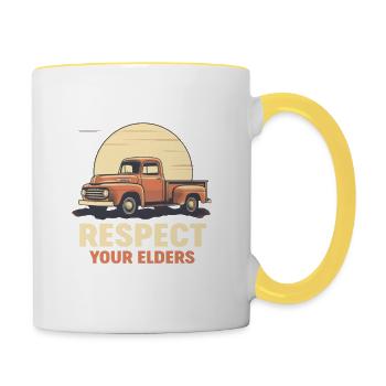 LKW Vintage Old Classic School American Pickup - Tasse zweifarbig - Weiß/Gelb - Rechts