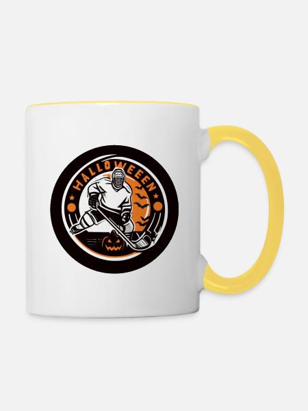 Halloween-Hockeyspieler - Tasse zweifarbig - Weiß/Gelb
