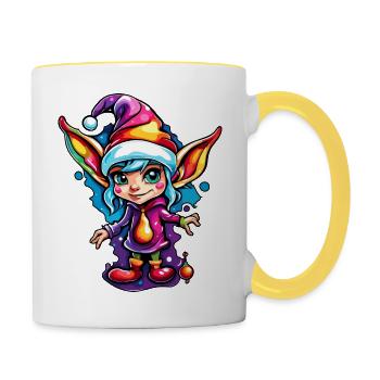 Imp / Dwarf / Fairy / Christmas / Elf - Contrasting Mug - white/yellow - Right