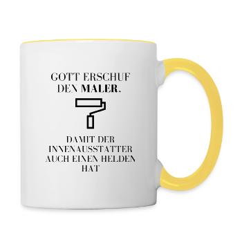 Maler gegen Innenausstatter - Tasse zweifarbig - Weiß/Gelb - Rechts