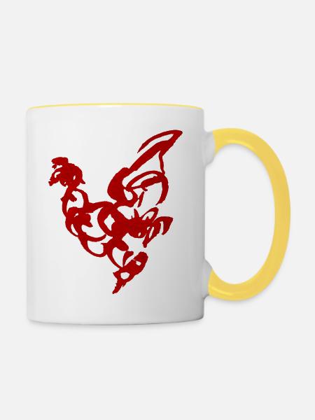 Huhn Rot - Tasse zweifarbig - Weiß/Gelb