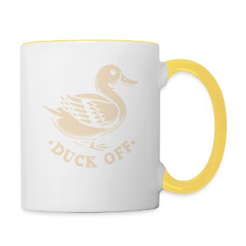 Duck Hunter Pun, Duck Off, Vintage Waterfowl Duck - Tasse zweifarbig - Weiß/Gelb - Rechts