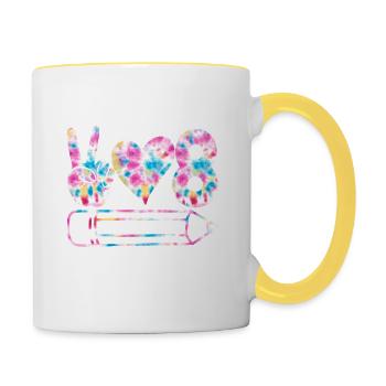 Peace Love Eighth Grade Funny Tie Dye Student - Contrasting Mug - white/yellow - Right