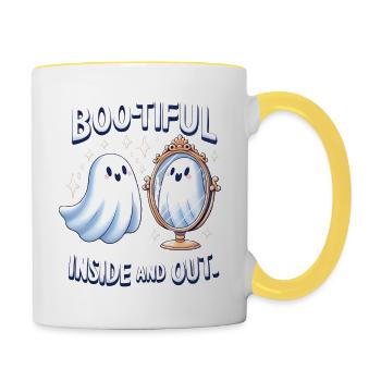 Halloween Shirt Boo - Tiful Inside and Out Ghost - Tasse zweifarbig - Weiß/Gelb - Rechts