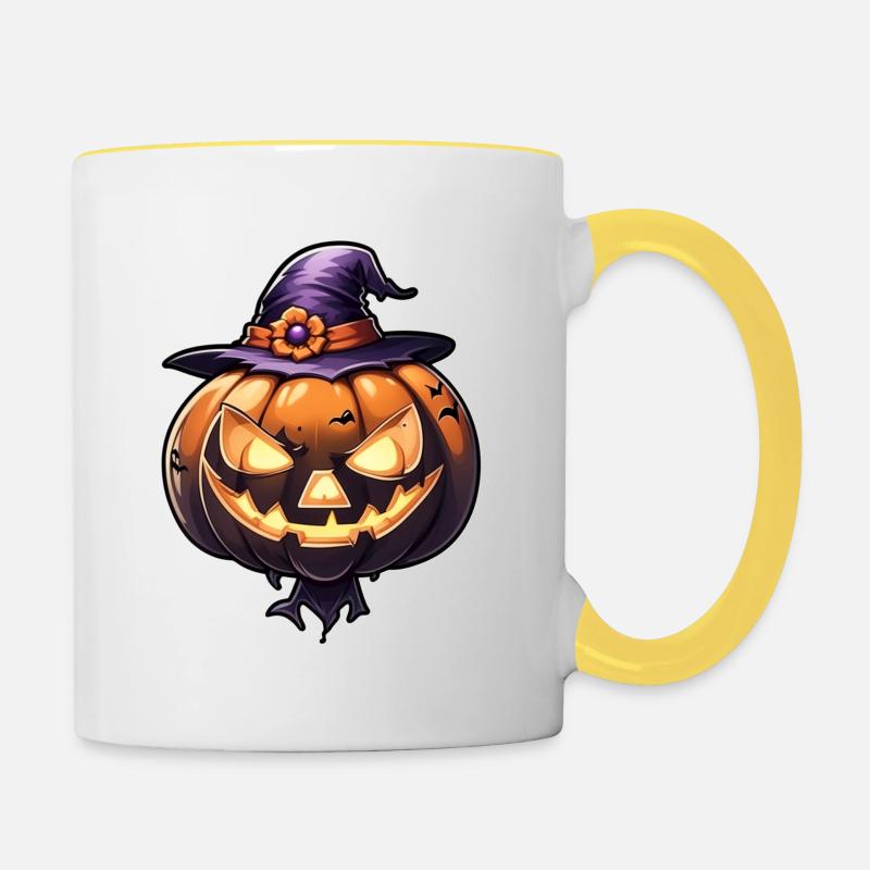 Halloween - Pumpkin Witch Hat - Contrasting Mug - white/yellow