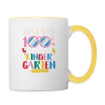 Joyeux 100e jour de la maternelle Lustiger - Mug contrasté - blanc/jaune - Droite