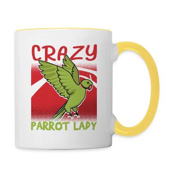 Crazy Parrot Lady Bird Avian Parrot Owner - Contrasting Mug - white/yellow - Right