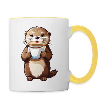 Otter Kaffeezeit Tierfreund Kaffee Design - Tasse zweifarbig - Weiß/Gelb - Rechts