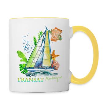 Transat Martinique Cadeau Bateau Voilier Famille - Mug contrasté - blanc/jaune - Droite