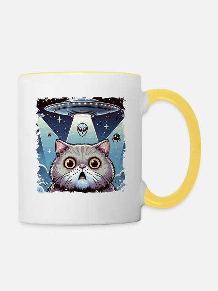 Lustiges Außerirdischer Alien Believe - Tasse zweifarbig - Weiß/Gelb