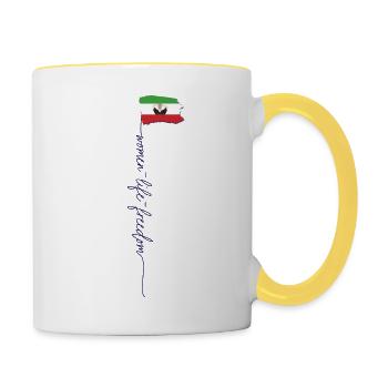 Neue iranische Flagge Kein Hijab weibliche Faustunterstützung - Tasse zweifarbig - Weiß/Gelb - Rechts