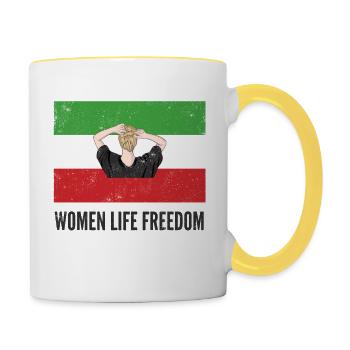 Iranische Flagge Kein Hijab Frauen Leben Kostenlose Unterstützung - Tasse zweifarbig - Weiß/Gelb - Rechts