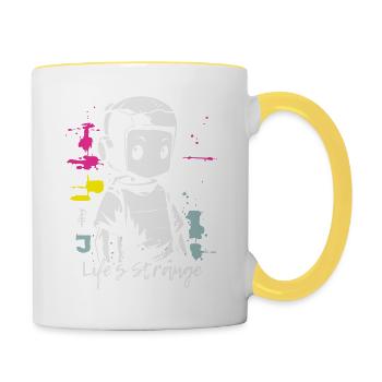 Das Leben ist komisch, niedlicher Cyborg Roboter - Tasse zweifarbig - Weiß/Gelb - Rechts