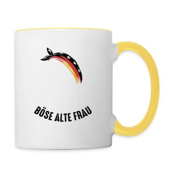 Böse Alte Frau Dame Sarkasmus Deutsche Flagge - Tasse zweifarbig - Weiß/Gelb - Rechts
