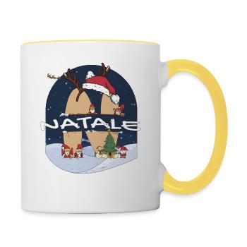 Génial Natale nom w chapeau de père Noël dans le thème de Noël - Mug contrasté - blanc/jaune - Droite