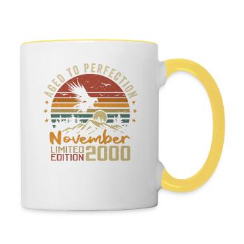 Die Legenden wurden im November 2000 - 2000 geboren - Tasse zweifarbig - Weiß/Gelb - Rechts