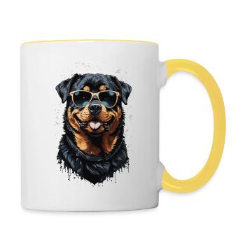 Stilvolles Rottweiler Hundepapa Design - Tasse zweifarbig - Weiß/Gelb - Rechts