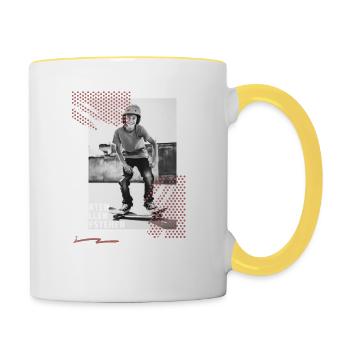 Skateboard Design Jungen Skateboarder - Tasse zweifarbig - Weiß/Gelb - Rechts