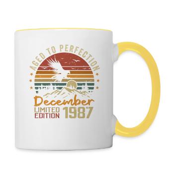 Die Legenden wurden im Dezember 1987 - 1987 geboren - Tasse zweifarbig - Weiß/Gelb - Rechts