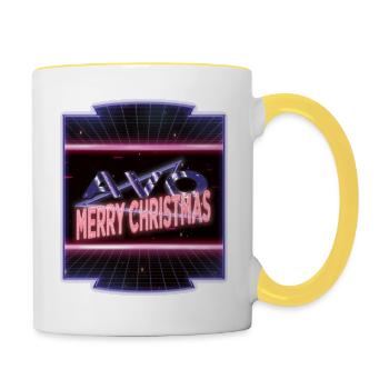 quote santa dinosaur moon dinosaur present idea - Contrasting Mug - white/yellow - Right