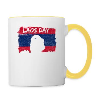Laos Lao Drapeau Laotien éléphant Lao I cadeau - Mug contrasté - blanc/jaune - Droite