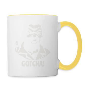 Erwischt! Verrückter Mann und gruseliger Typ - Tasse zweifarbig - Weiß/Gelb - Rechts