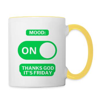 Mood Freitag EIN | Lustiges Freitagsdesign - Tasse zweifarbig - Weiß/Gelb - Rechts