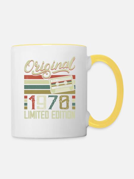 Jahrgang 1970er Retro 1970er Jahre Geburtstagsgeschenk - Tasse zweifarbig - Weiß/Gelb