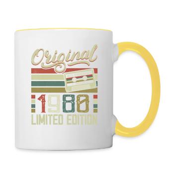 Vintage 1980's Retro 1980's Birthday Gift - Contrasting Mug - white/yellow - Right