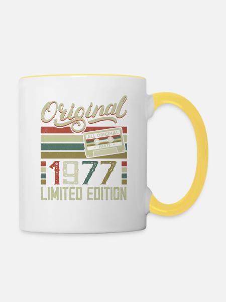 Jahrgang 1977 Retro Geburtstagsgeschenk 1977 - Tasse zweifarbig - Weiß/Gelb
