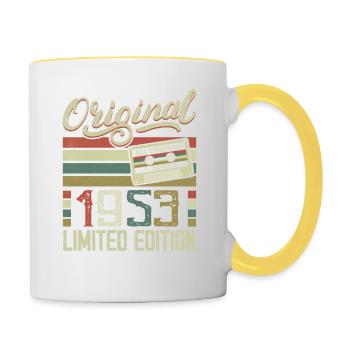 Jahrgang 1953 Retro Geburtstagsgeschenk 1953 - Tasse zweifarbig - Weiß/Gelb - Rechts