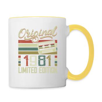 Jahrgang 1981 Retro Geburtstagsgeschenk 1981 - Tasse zweifarbig - Weiß/Gelb - Rechts