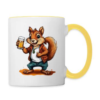 Eichhörnchen / Tier / Nagetier / Waldtier / Comic - Tasse zweifarbig - Weiß/Gelb - Rechts