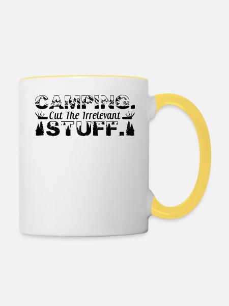Camping. Cut the irrelevant stuff. - Tasse zweifarbig - Weiß/Gelb