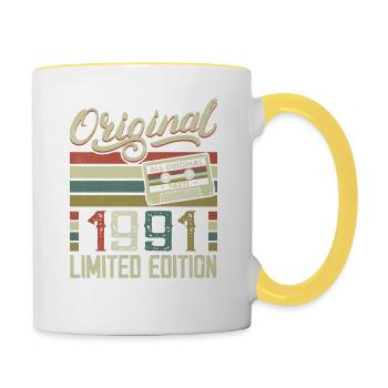Vintage 1991 Cadeau D'anniversaire Rétro 1991 - Mug contrasté - blanc/jaune - Droite