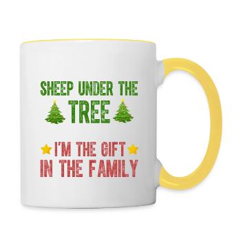 Könnte genauso gut unter dem Baum schlafen Ich bin das Geschenk - Tasse zweifarbig - Weiß/Gelb - Rechts
