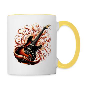 Guitare Électrique avec des Flammes - Mug contrasté - blanc/jaune - Droite
