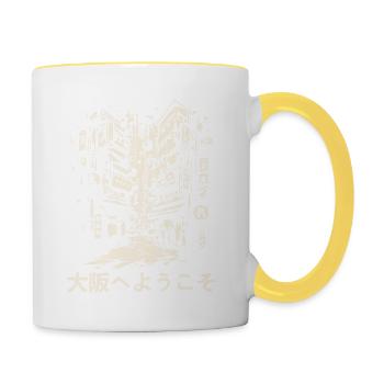 Willkommen in Osaka: Japan Straßenansicht - Tasse zweifarbig - Weiß/Gelb - Rechts
