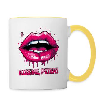 Küss mich, Peter, auf meinen geschwollenen Lippen - Tasse zweifarbig - Weiß/Gelb - Rechts