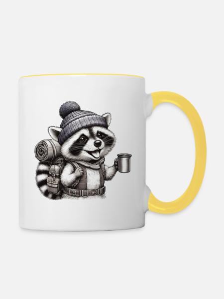 Backpacker Waschbär - Tasse zweifarbig - Weiß/Gelb