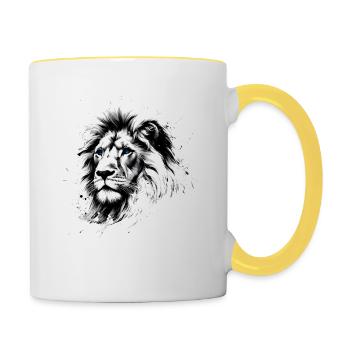 Lion Head with Blue Eyes - Lover Lions - Contrasting Mug - white/yellow - Right